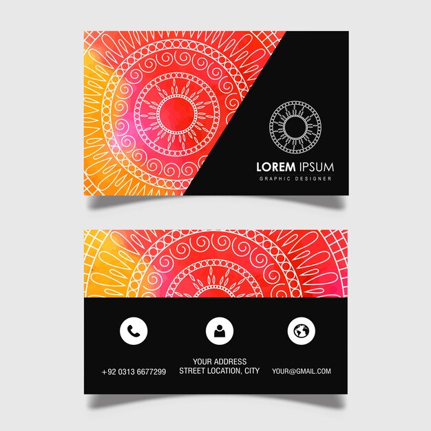 Hand drawn watercolor mandala business card