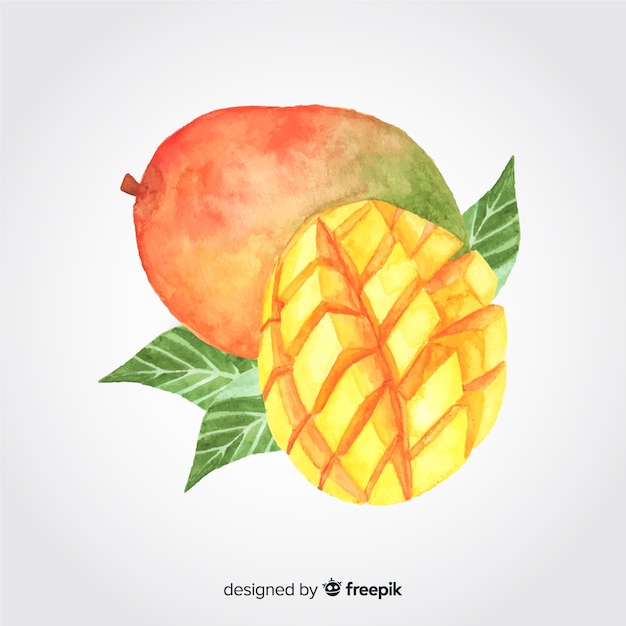 Бесплатное векторное изображение Ручной обращается акварель фон манго