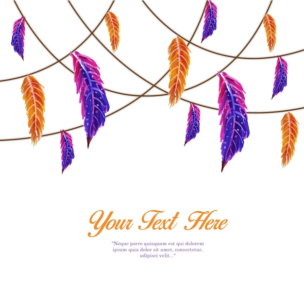 Hand Drawn Watercolor Orange and purple Feather String Template Background