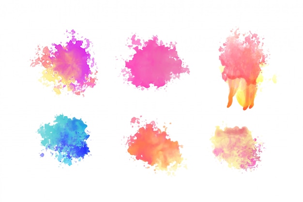 Hand drawn watercolor paint brush splatter set design