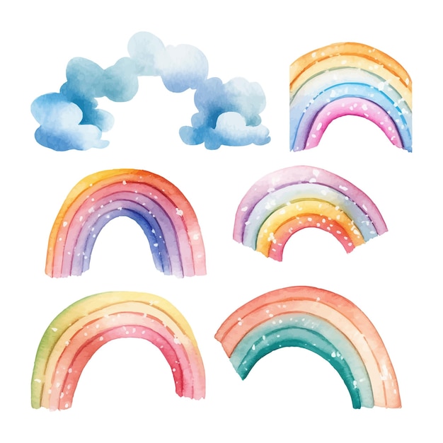 Free vector hand drawn watercolor pastel color rainbows clipart