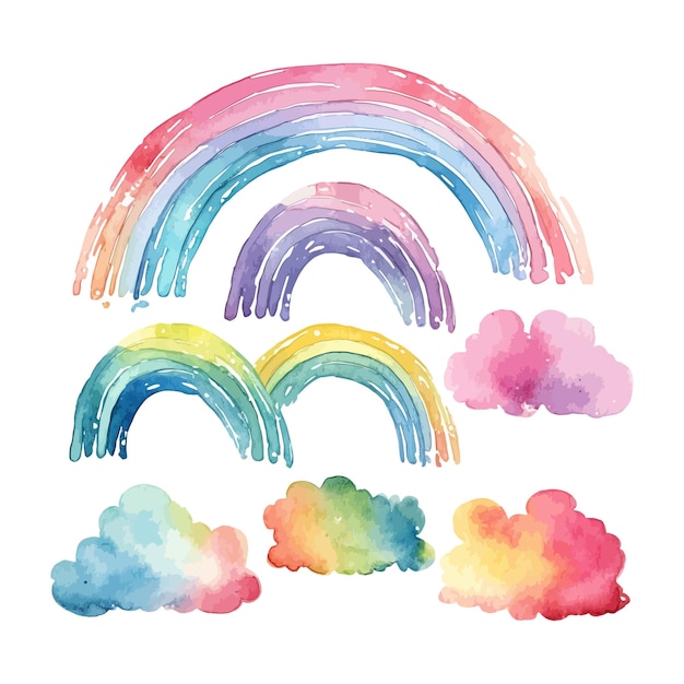 Free vector hand drawn watercolor pastel color rainbows clipart