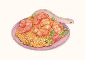 Free vector hand drawn watercolor shrimp fried rice