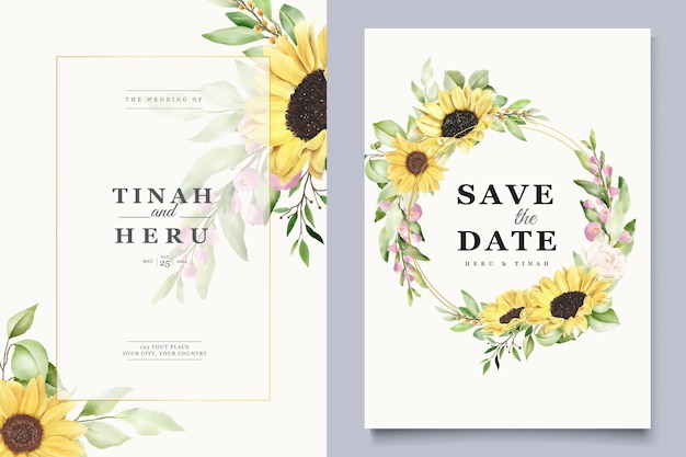 Free vector hand drawn watercolor sun flower background card