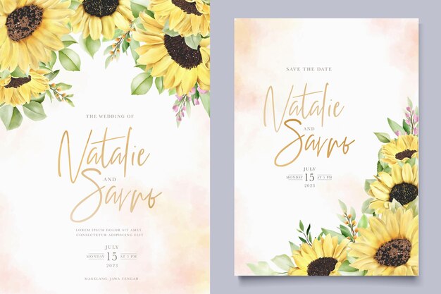 手描き水彩太陽の花の背景カード