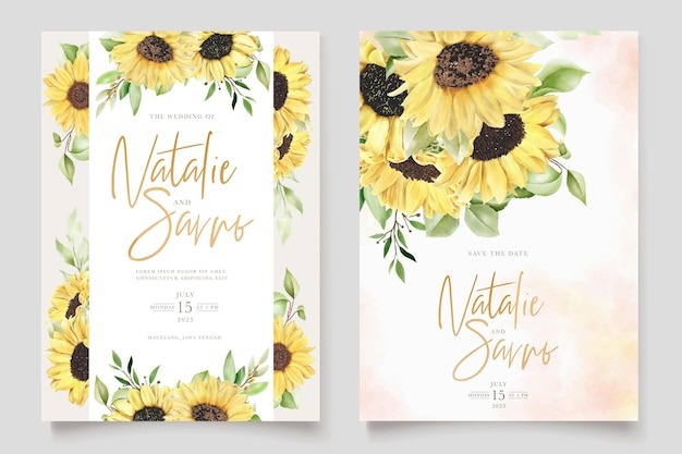 手描き水彩太陽の花の背景カード