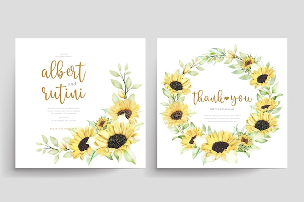 hand drawn watercolor sunflower wedding card set