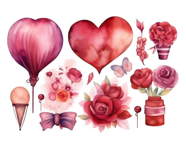 Free vector hand drawn watercolor valentines day element clipart
