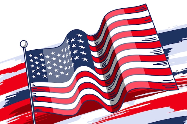 Hand drawn waving american flag background