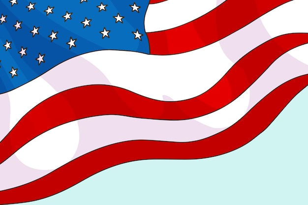 Hand drawn waving american flag