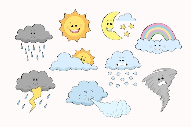 Free vector hand drawn weather effects set