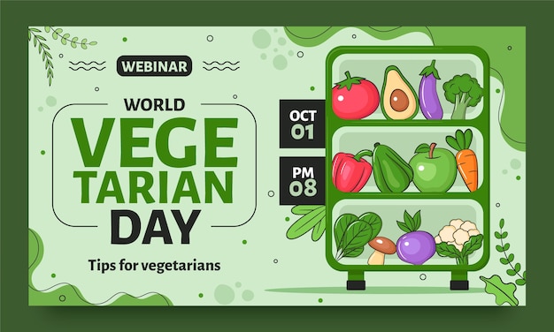 Vettore gratuito modello webinar disegnato a mano per l'evento della giornata mondiale vegetariana