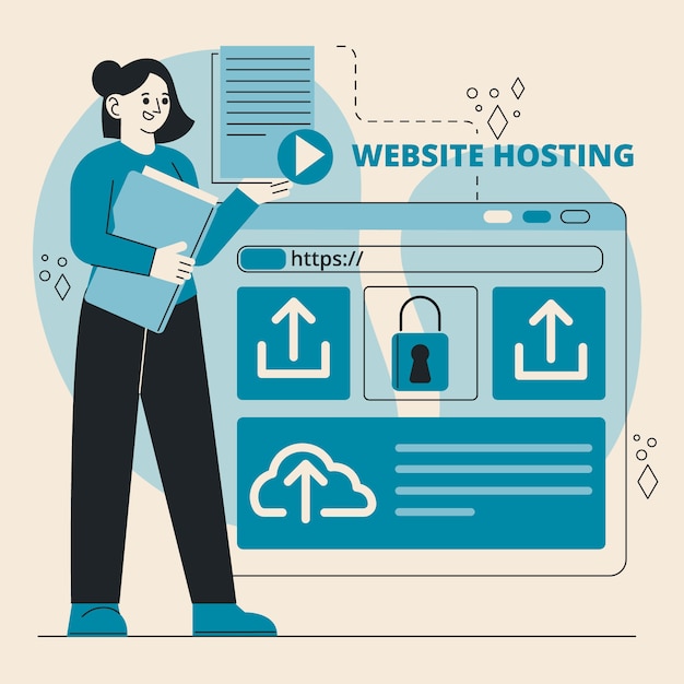 Vettore gratuito illustrazione di hosting di siti web disegnati a mano