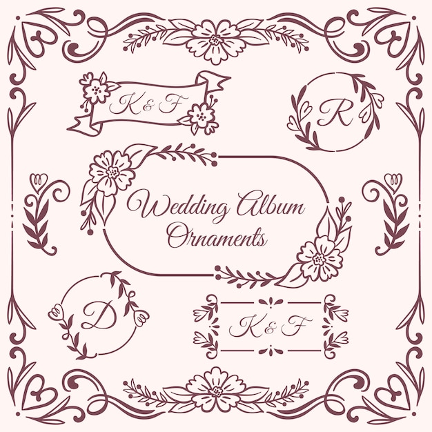 Free vector hand drawn wedding album ornaments