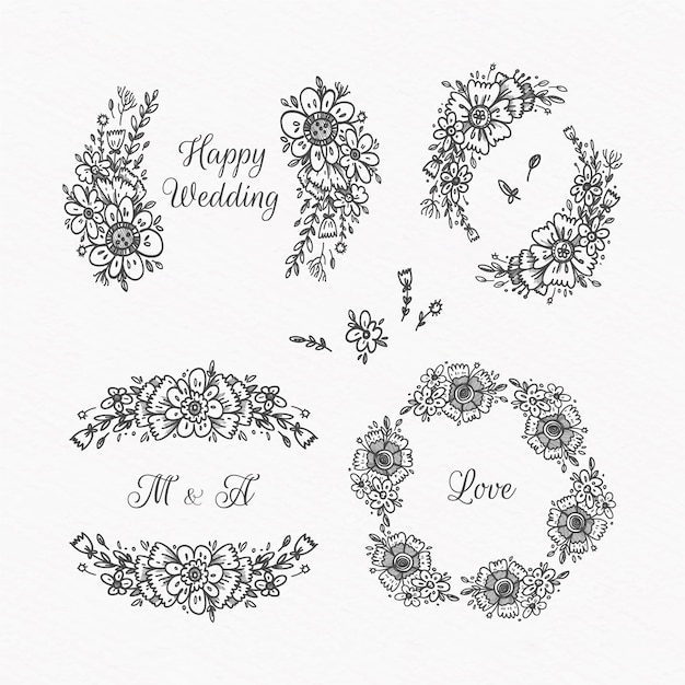 Hand drawn wedding album ornaments – Free Vector Templates