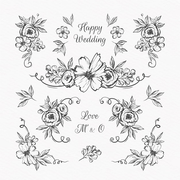 Hand drawn wedding album ornaments