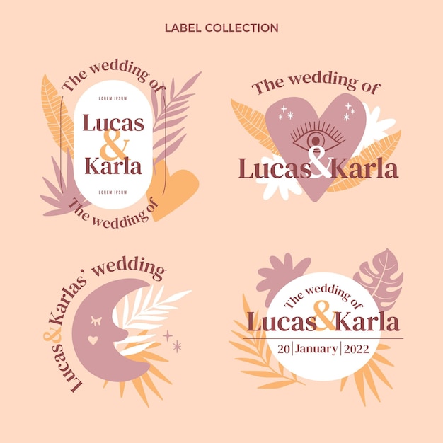 Free vector hand drawn wedding badge pack