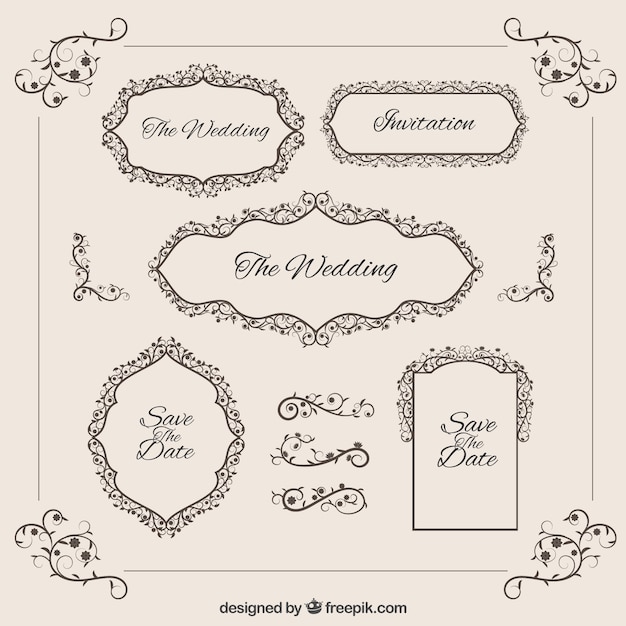 Бесплатное векторное изображение Ручной обращается свадебные значки пакет