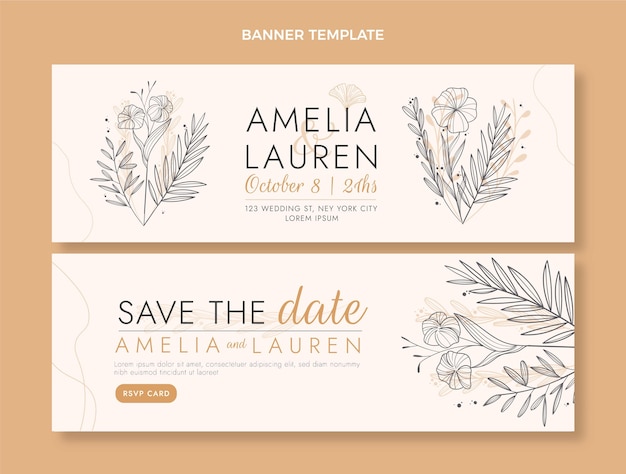 Hand drawn wedding banners horizontal