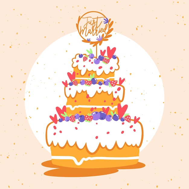 Free vector hand drawn wedding cake with topper