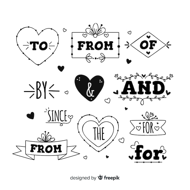 Бесплатное векторное изображение Ручной обращается свадебный сборник слов