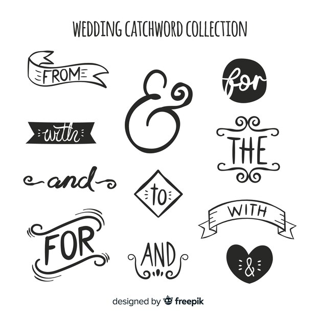 Hand drawn wedding catchword collection