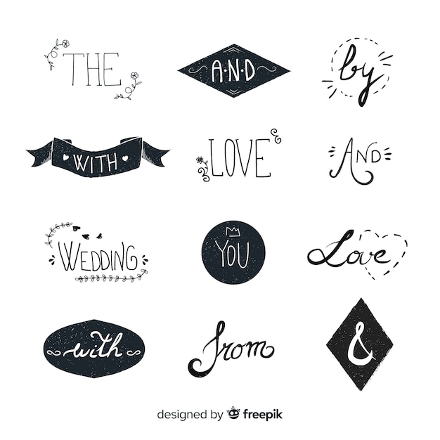 Free vector hand drawn wedding catchword collection