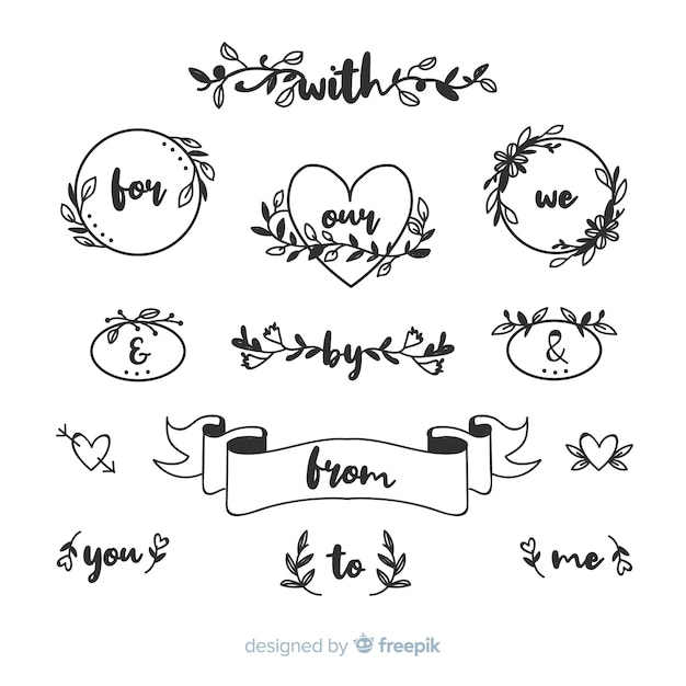 Hand drawn wedding catchword collection