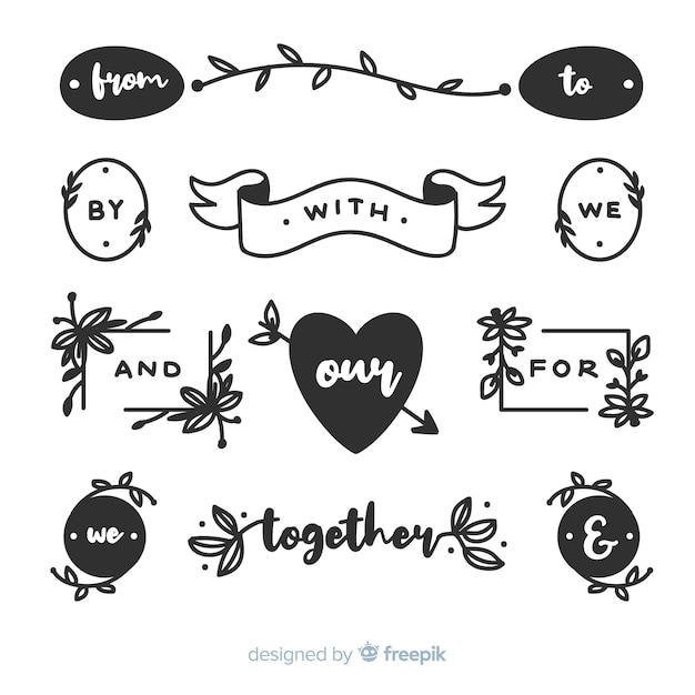 Free vector hand drawn wedding catchword collection