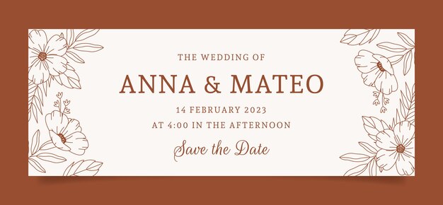 Free vector hand drawn wedding celebration facebook cover template