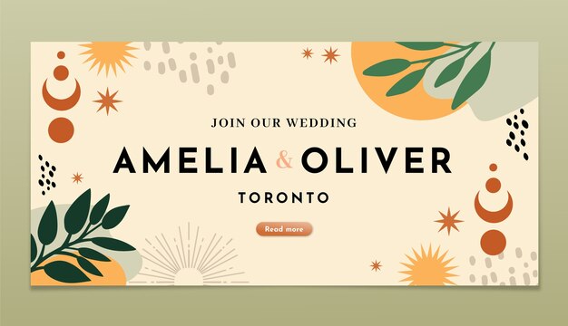Hand drawn wedding celebration horizontal banner