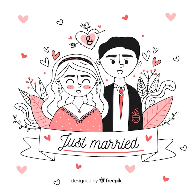 Free vector hand drawn wedding couple background