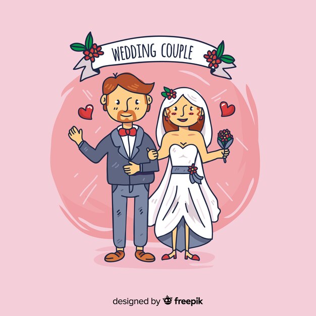 手描きの結婚式のカップルの背景