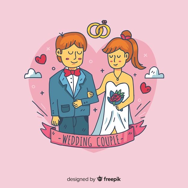 Sfondo di coppia matrimonio disegnato a mano