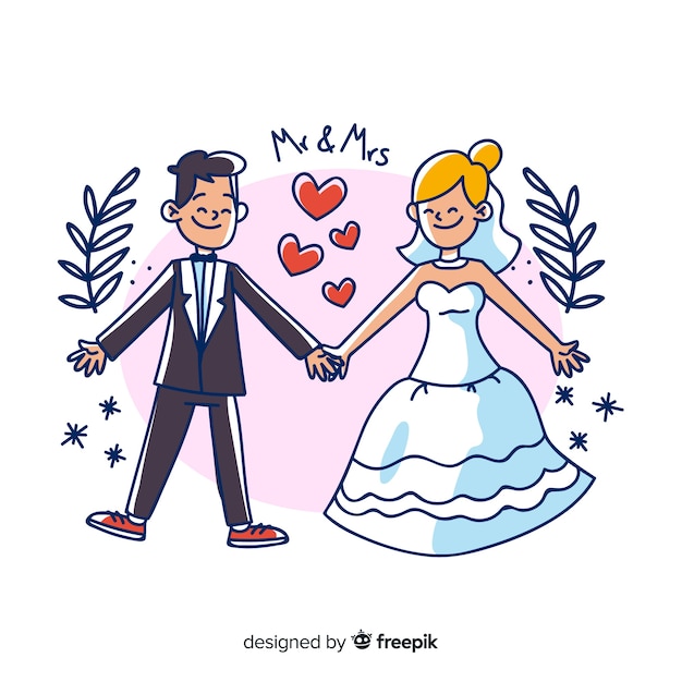 手描きの結婚式のカップルの背景