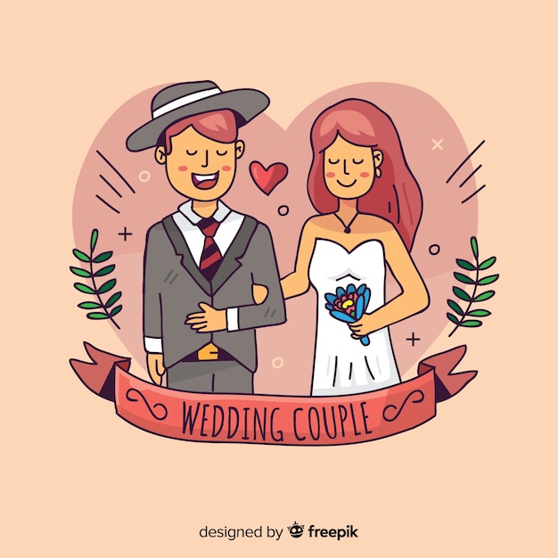 手描きの結婚式のカップルの背景