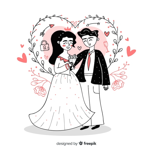 Free vector hand drawn wedding couple background