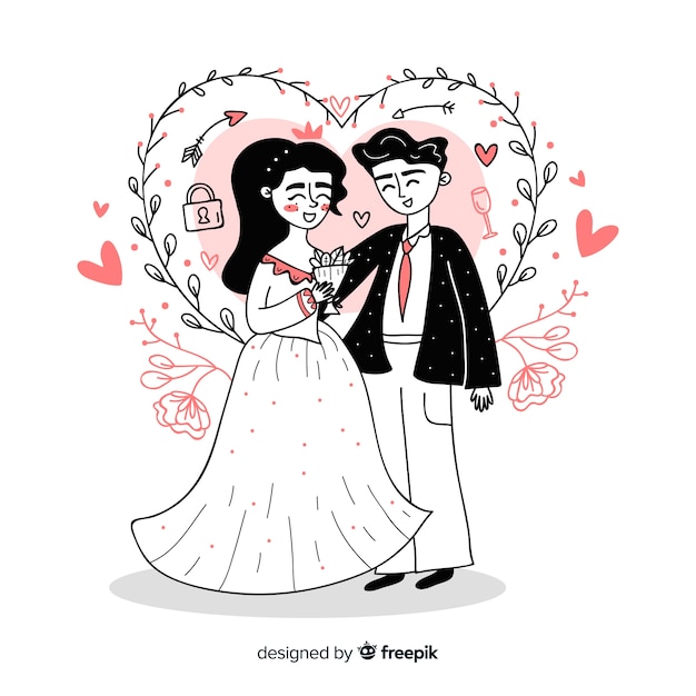 手描きの結婚式のカップルの背景