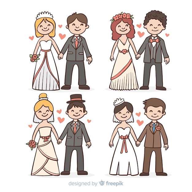 手描きの結婚式のカップルコレクション