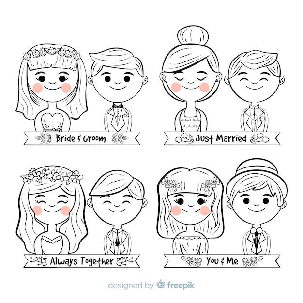 Hand drawn wedding couple collection