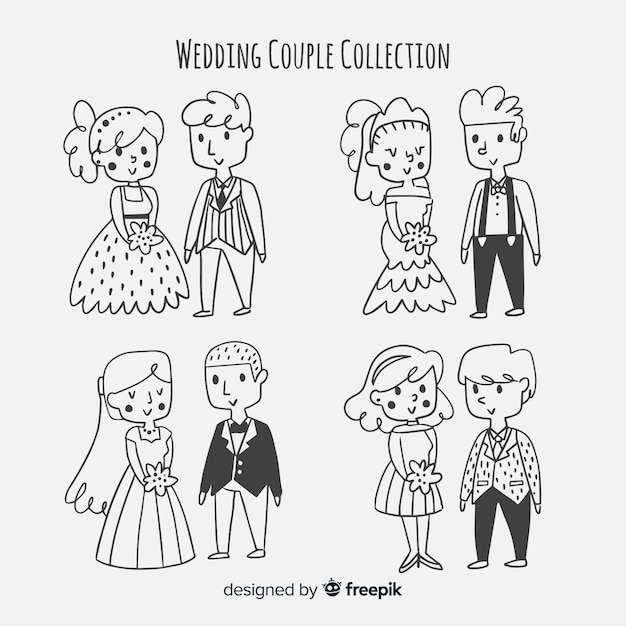 Free vector hand drawn wedding couple collection