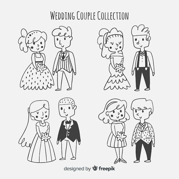 Free Vector hand drawn wedding couple collection