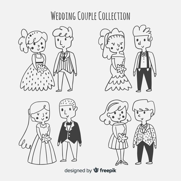 手描きの結婚式のカップルコレクション
