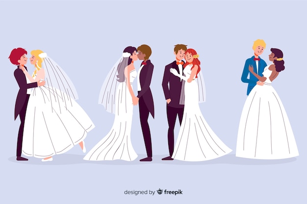 Hand drawn wedding couple collection