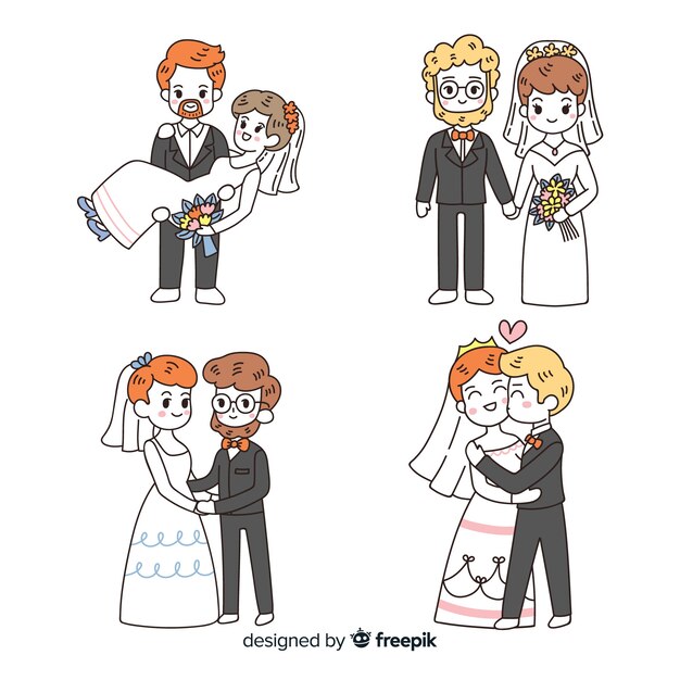 Hand drawn wedding couple collection