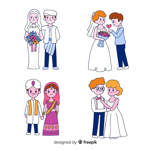 手描きの結婚式のカップルのコレクション