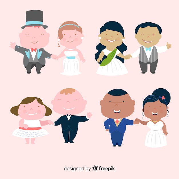 Free vector hand drawn wedding couple collection