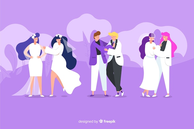 Free vector hand drawn wedding couple collection