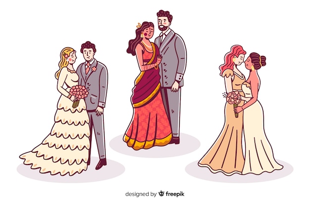 Hand drawn wedding couple collection