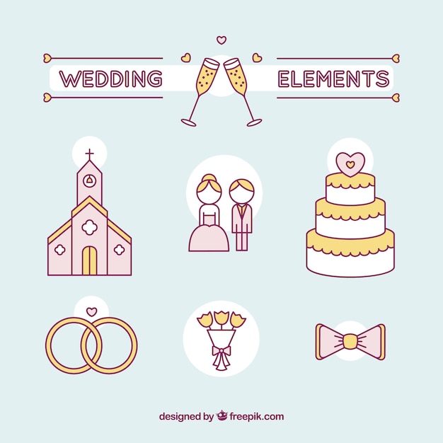 Hand drawn wedding couple and essential elements – Free Vector Download